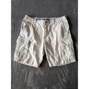 Tommy Hilfiger Mens Cream Cotton Twill Cargo Shorts Off White Size 33 Utility